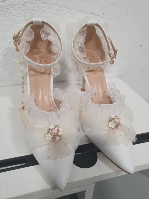 Wedding shoes for Bride 3.5"White pearl EU 38/ US 7.5