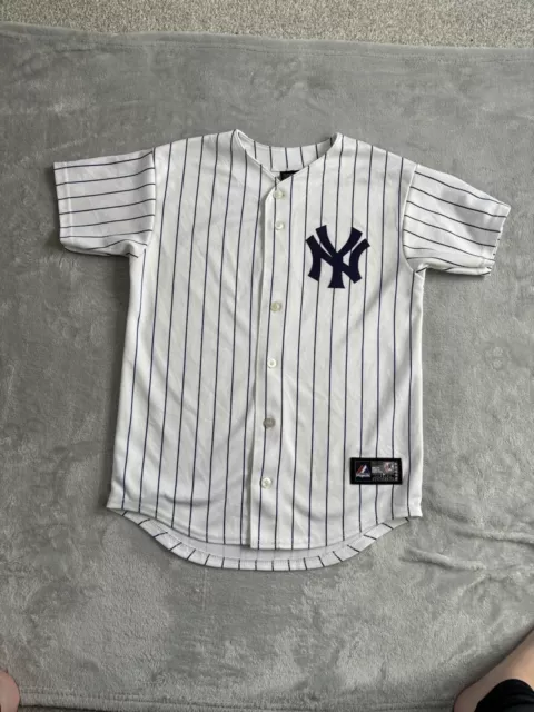 New York Yankees Jersey Majestic Mens MLB Baseball Pin Striped Shirt Top Small