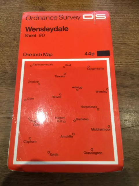 1960s Old Vintage OS Ordnance Survey 1" Map Sheet 90 Wensleydale