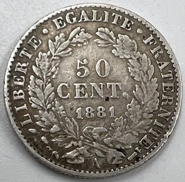 1881-A 50 centesimi | Moneta d'argento francese | Grado da collezione | e691