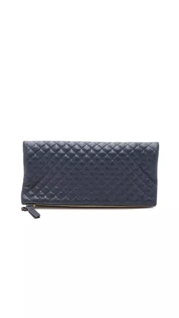 NWT Claire V. Quilted Supreme Leather Fold Over Clutch in Navy Dark Blue