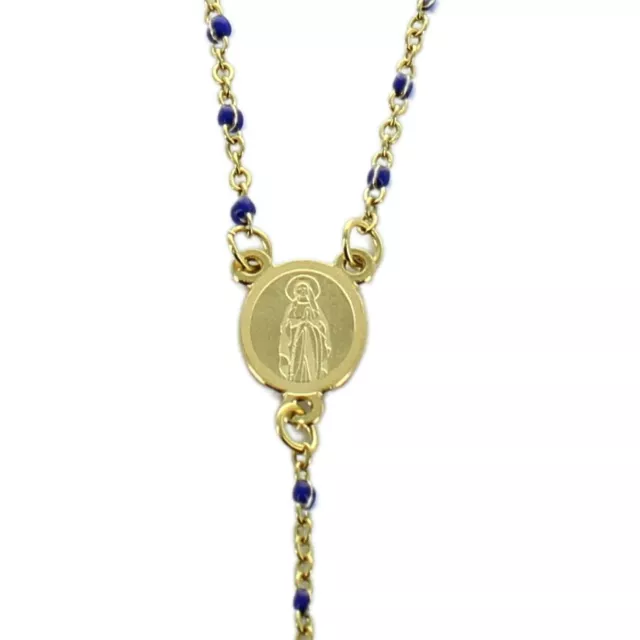 Collier chapelet en Acier doré avec perles bleues