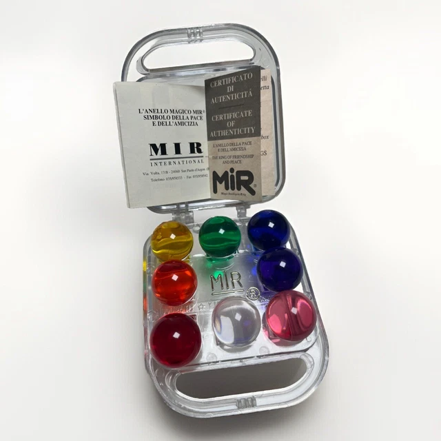 Lot De 8 Bagues Design Carlo Pagani MIR Années 90 - Boîte Originale, Lucite Multicolore
