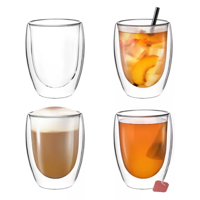 Doppelwandiges Glas Set 4 x 350 ml Latte Macchiato Tee Kaffee Cocktail Americano