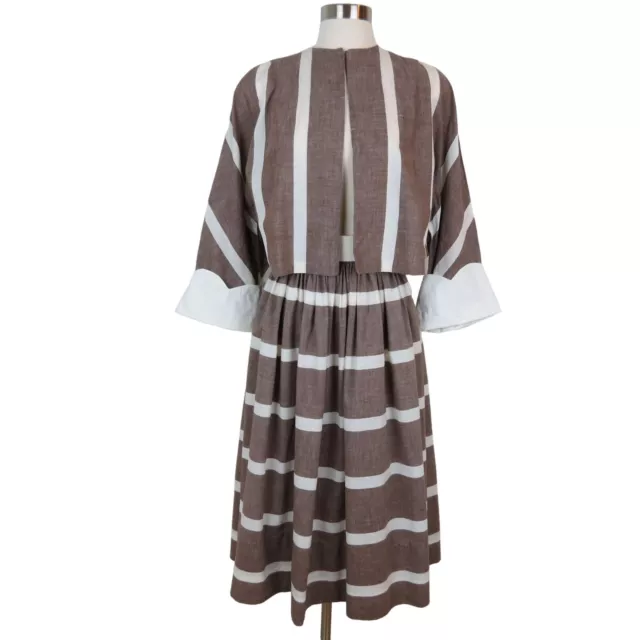 VINTAGE 1940s 1950s Women's Brown Stripe Flared Skirt & Swing Jacket Set