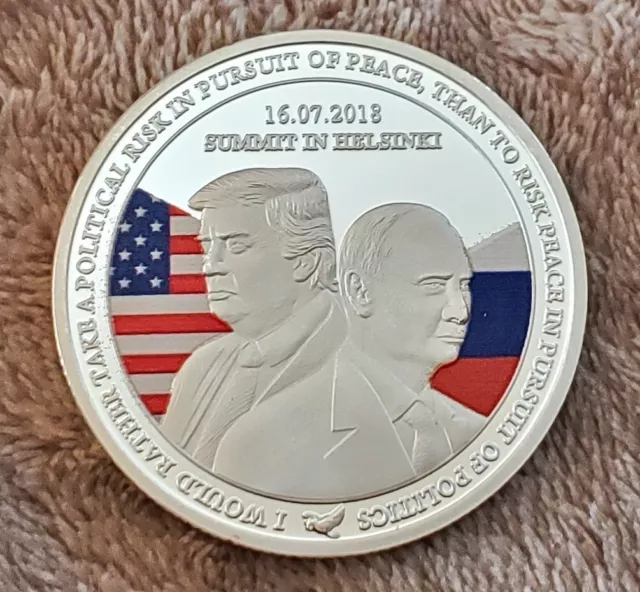 Donald Trump Silver Coin Finland Summit Meeting Peace Helsinki Americana USA Old