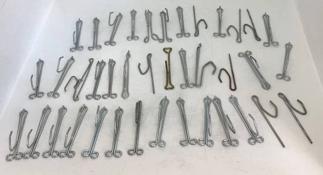 Vintage 39 Piece Slip Metal Curtain Drapery Hooks 3" 2 Prong Mixed Lot