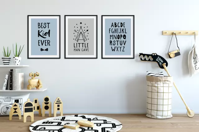 Set of 3 Boys Bedroom Prints / Little Man Cave / Best Kid Ever / Alphabet, Blue