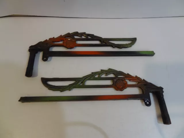 Antique Victorian Art Deco Swing Arm Curtain Rods Painted Metal Scroll Floral 9"
