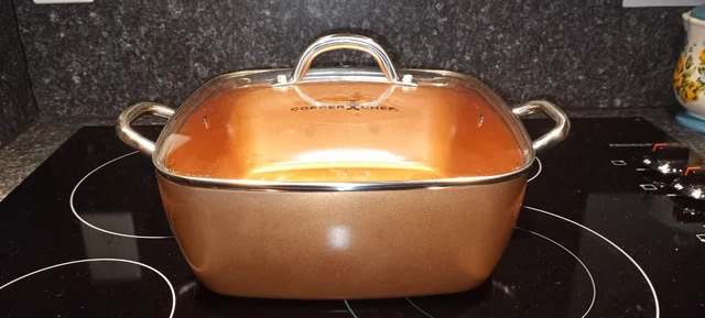 Cazuela cuadrada Copper Chef 11"" X 4"" XL sartén vapor freír con tapa de vidrio de ventilación