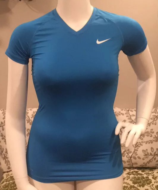 Nike Pro Combat Blue Fitted Top Size Small Womens