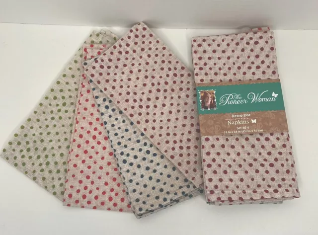 Pioneer Woman Cloth Napkins Retro Dot Multicolor 2 Sets of 4 - 18"X18" Lot Polka