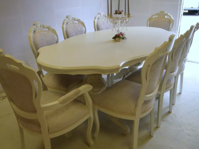 Absolutely Stunning Antique Ivory Shabby Chic Italian table and 8 Chairs