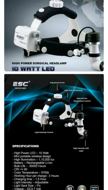 ESC Medicams Surgical Headlight ENT Dental Medical Endoscopy LED Wireless new