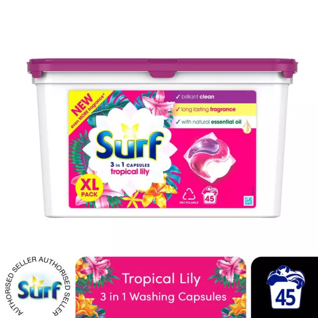 Surf 3 in 1 Washing Capsules with Natural Essential Oil Tropical Lily 45 Washes