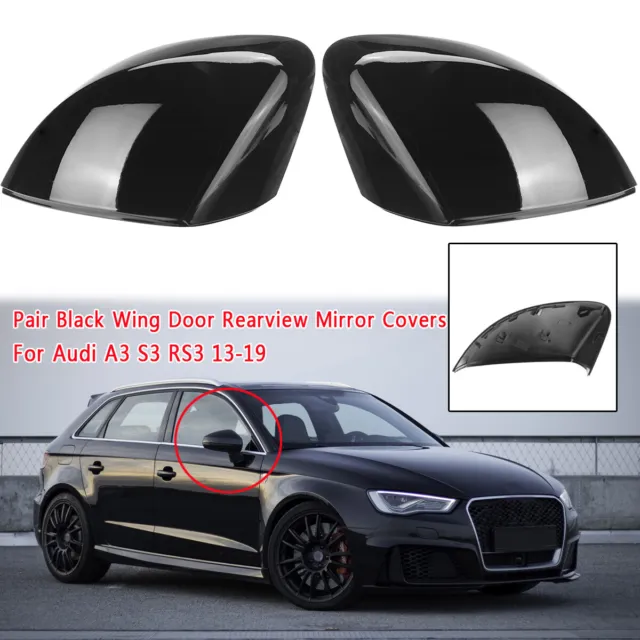 Gloss Black Glossy Wing Mirror Caps Covers Casings For Audi A3 S3 RS3 8V 2013-19