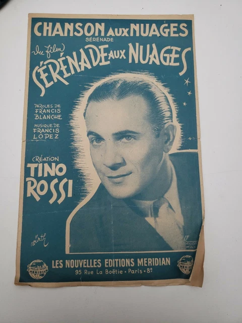 Partition De Musique sérénade chanson aux nuages tino rossi Collection Ancien