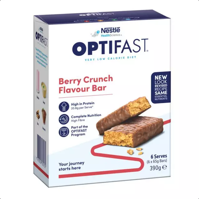 * Optifast VLCD Berry Crunch Bar 65g x 6 Bars Low Calorie Diet