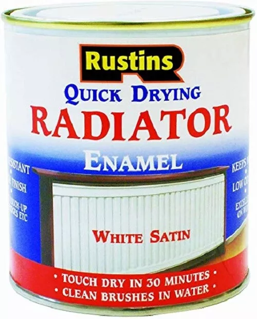 Rustins - Quick Dry Radiator Enamel Paint Satin - WHITE - 250ML / 500ML / 1L