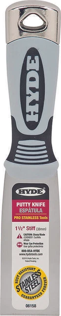Pro Stainless Putty Knife, 1-1/2 in W Blade, Stainless Steel Blade, Plastic Hand