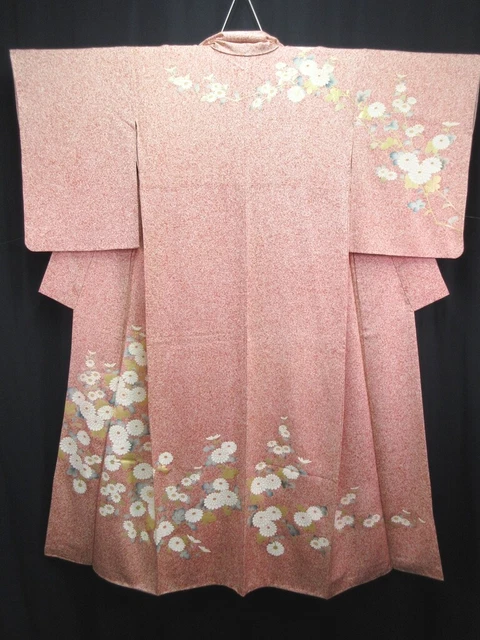 7241 Silk Vintage Japanese Kimono Robe Dress Chrysanthemum Houmongi