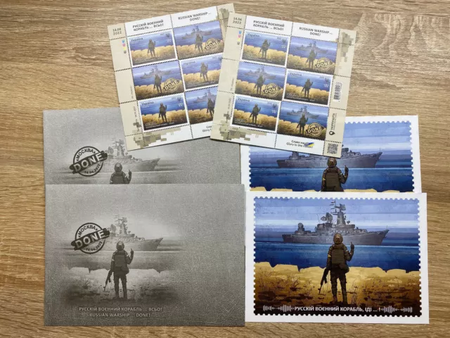 2 DONE W Stamps Russian warship go f yourself Ukraine 2022 2 envelope 2 postcard