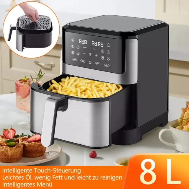 8L Heißluftfritteuse Fritteuse Heißluft Digitale Edelstahl Air Fryer Backen