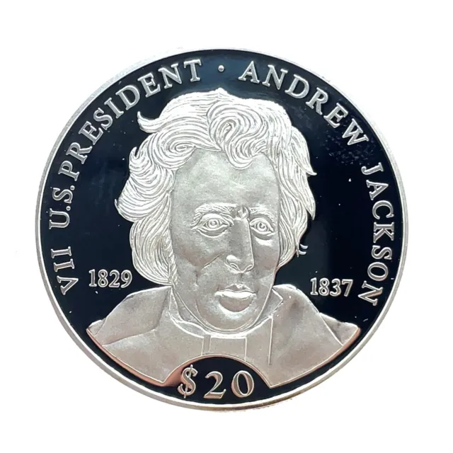 2000 LIBERIA VII US President Andrew Jackson 20gr .999 Silver Proof $20 Coin