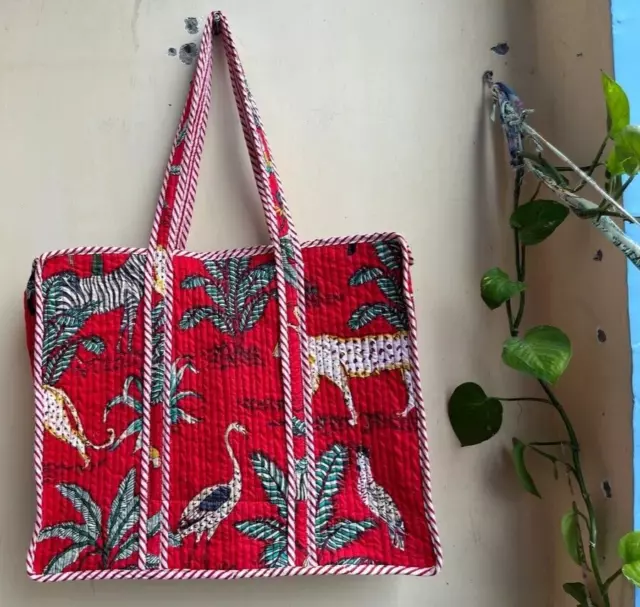 Red Multi Quilted Cotton Hand bags Purse Vintage Reversible Large Tote Hobo Bags