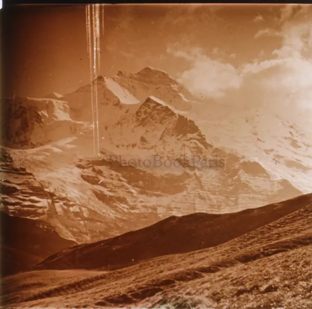 Montagne France Suisse Photo Stereo PL59L1n45 Plaque de verre Vintage c1910