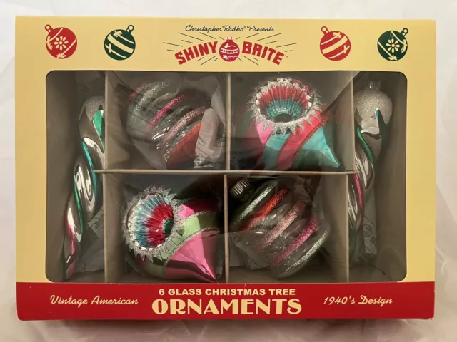 Christopher Radko Shiny Brite 6 Christmas Ornaments Icicle Lantern Indent LARGE