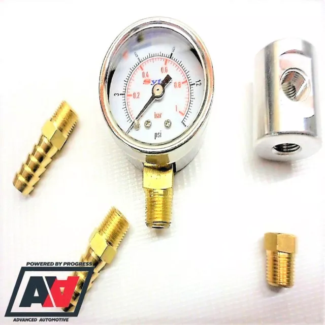 Fuel Pressure Test Gauge Inline Adaptor With 10mm Hose Unions Low Pressure Carb