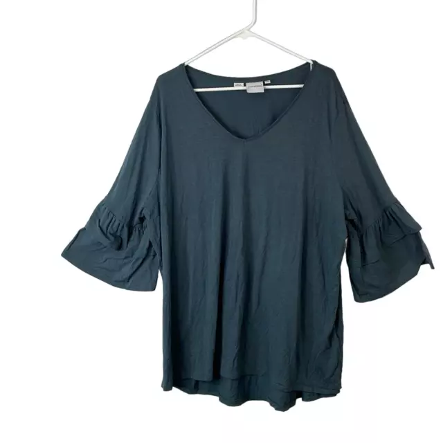 Junarose Womens Gray V Neck 3/4 Bell Sleeve Pullover Blouse Top Size XXL