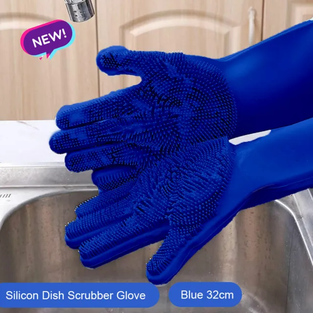 2pcs Silicone Dish Washing Kitchen Rubber Gloves Scrubber Cleaning Scrubbing