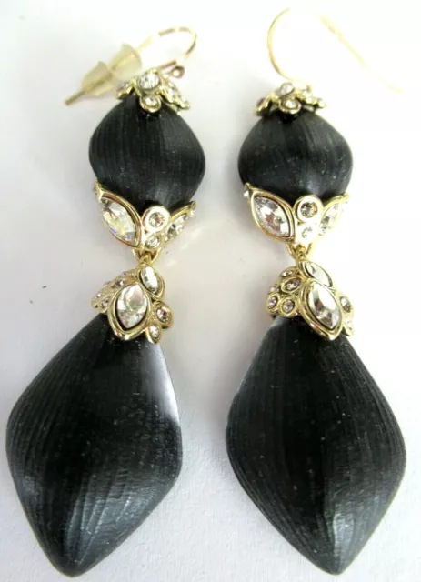 ALEXIS BITTAR Black Lucite Sphere & Crystal Dangling Earrings NWOT!