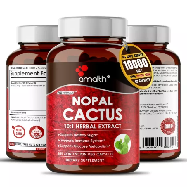 Nopal Cactus Pear Prickly Extract Powder Blood Sugar 10000mg Capsules - 90 Count