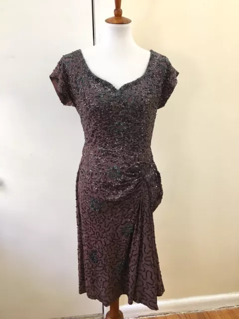 VINTAGE 1930S BEADED Sequin Bias Cut Dress Gown Crepe 30s Evening ...