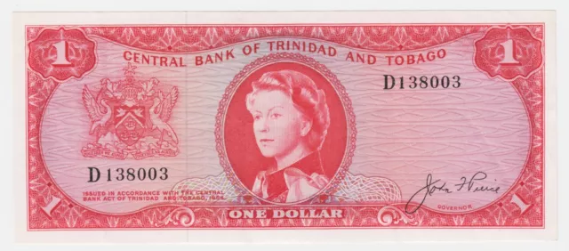 Trinidad & Tobago Banknote 1 Dollar $ 1964 P26a Rare J. F. Pierce QEII aXF