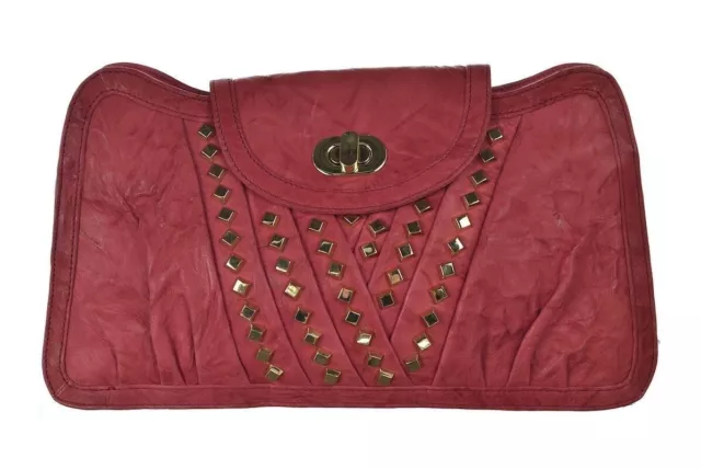 NEW Treesje Handbag Size M Coral Pink Clutch Leather Studded Casual Purse