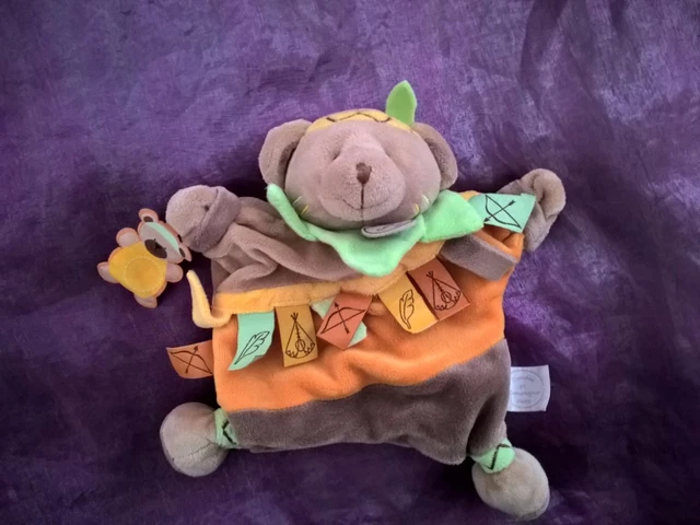 Doudou Marionnette Ours indien Mario beige orange vert Doudou et Compagnie  tbe