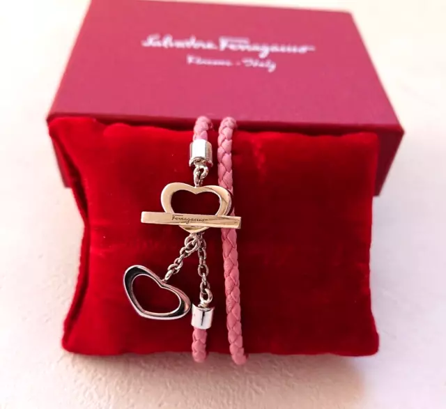 Ferragamo bracelet Light pink heart shape and logo silver color Made in Italy