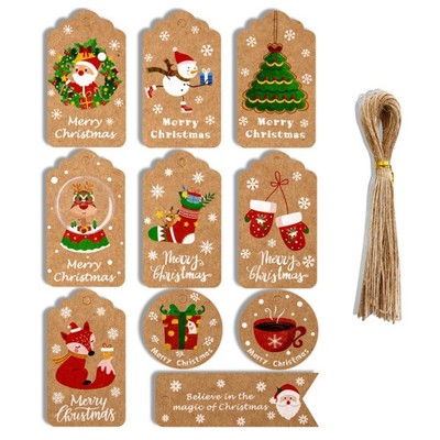50x Papier Joyeux Noël Étiquettes Cadeau Bonhomme de Neige Père Élan DIY Hang W/ 