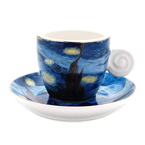 Vincent Van Gogh Art The Starry Night Porcelain Espresso Coffee Cup Saucer