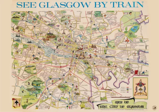 See Glasgow by Train Map Corporation Of Glasgow Vintage Poster Print