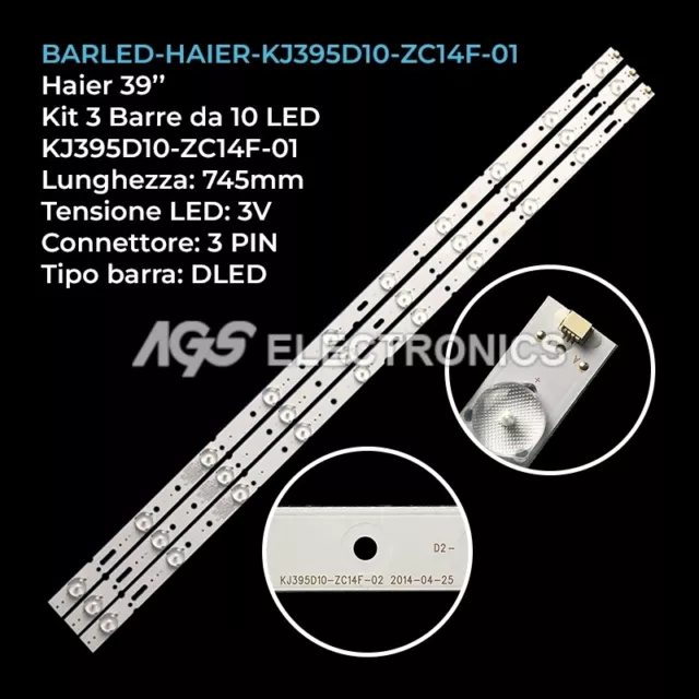 Kit 3 Barre Strip 10 Led Tv Haier Kj395D10-Zc14F-01/02 Jvc Lt40N530Aa