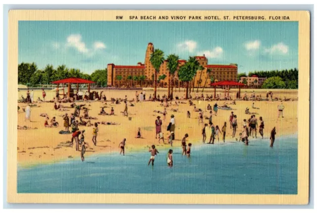 St. Petersburg Florida Postcard Spa Beach Vinoy Park Hotel c1940 Vintage Antique