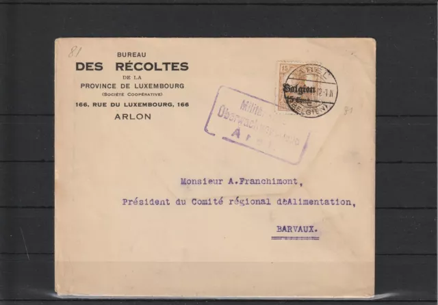 Bes. I. WK - Belgien Brief Arel nach Barvaux, Zensur 1921 #1099910