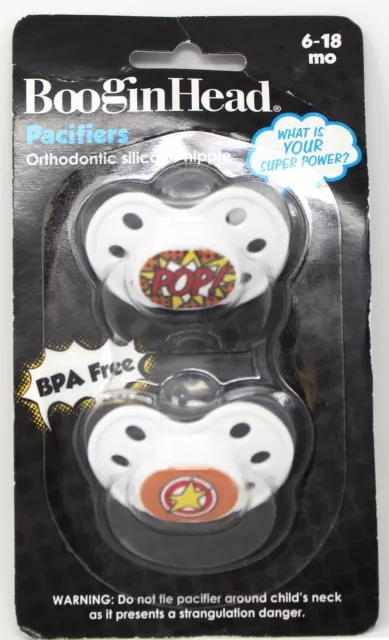 Paquete de 2 chupetes de pezón de silicona de ortodoncia BooginHead cómic POP (0-6 meses)