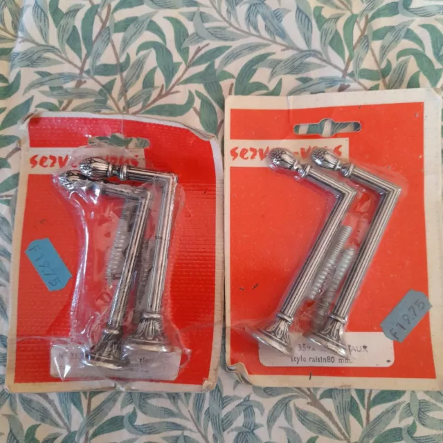 2 x Pairs Vintage French Silver Metal Curtain hooks/tie backs.8cms. Unused.
