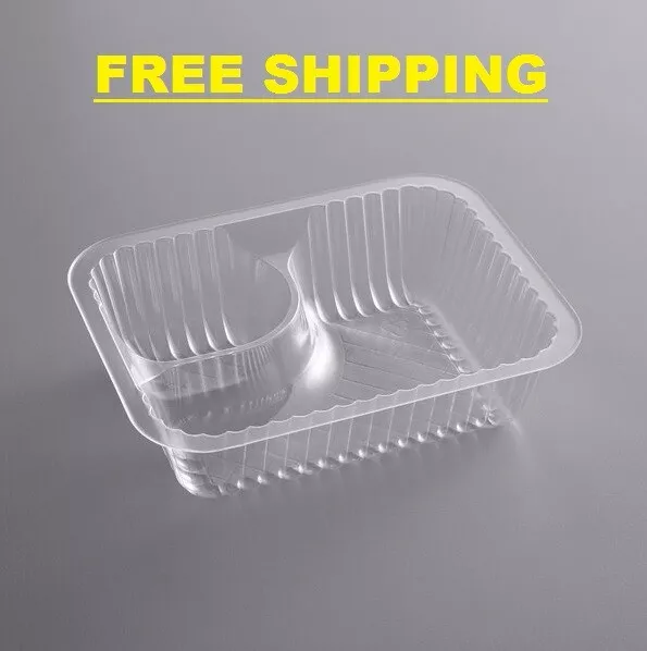 (500/Case) Clear 2 Compartment Plastic Nacho Chips Cheese Chili Fry Tray Basket